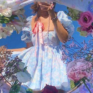 Selkie Monet Print Puff Mini Dress